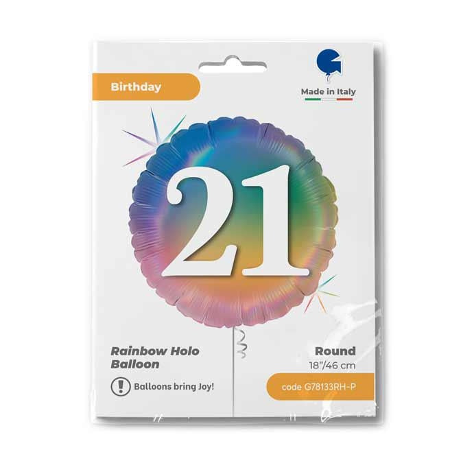 ABC18 Folienballon "Happy 21 Colourful Rainbow" | Ø 45 cm