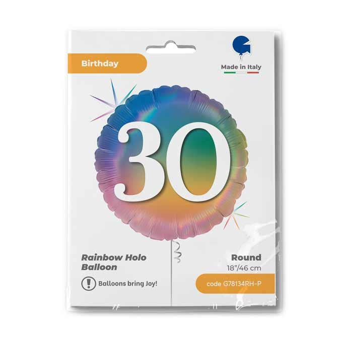 ABC18 Folienballon "Happy 30 Colourful Rainbow" | Ø 45 cm