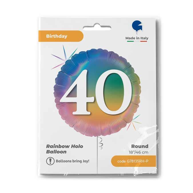 ABC18 Folienballon "40" Colourful Rainbow" | Ø 45 cm