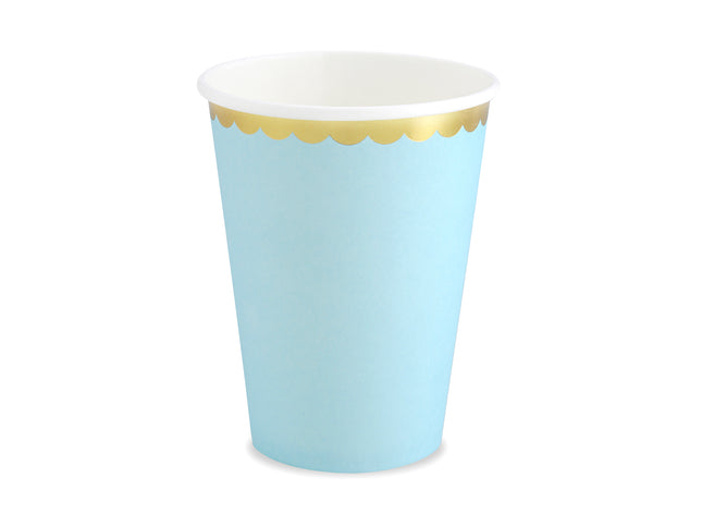 Pappbecher Goldrand 220ml/6Stk. Hellblau