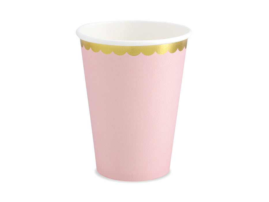 Pappbecher Goldrand 220ml/6Stk. Rosa