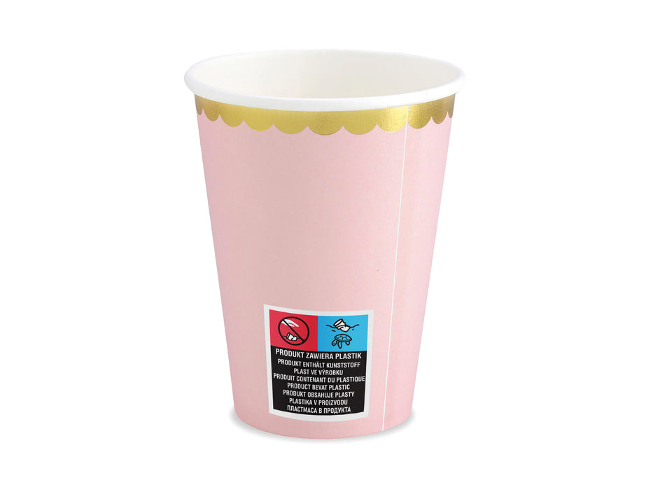 Pappbecher Goldrand 220ml/6Stk. Rosa