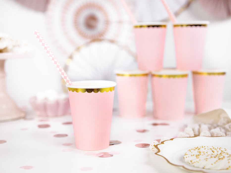 Pappbecher Goldrand 220ml/6Stk. Rosa