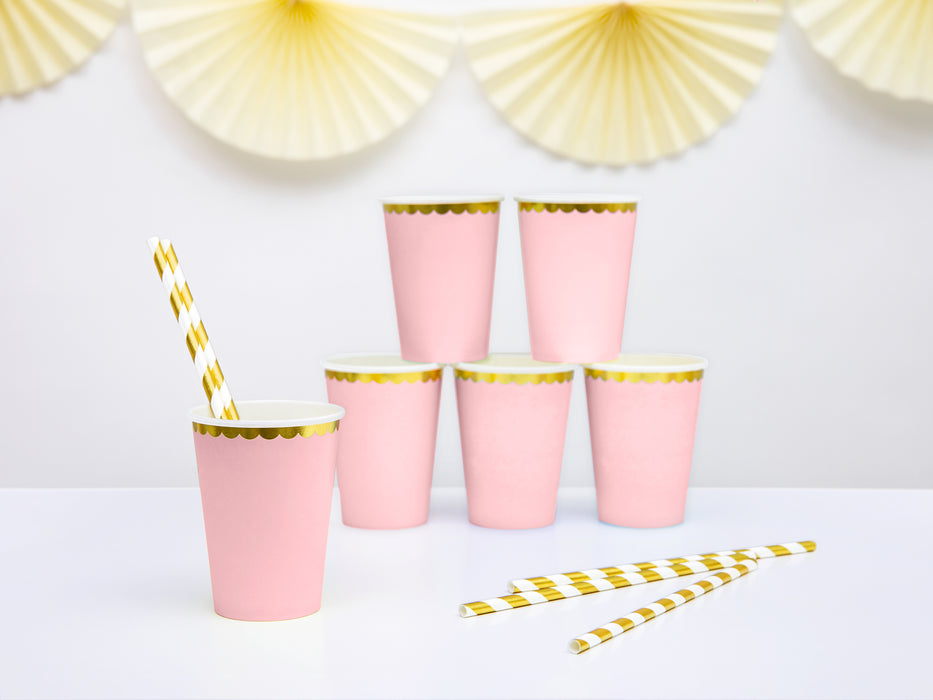 Pappbecher Goldrand 220ml/6Stk. Rosa