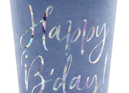 6 Pappbecher "Happy B'day" 220 ml | Marineblau