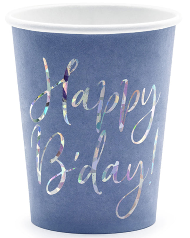 6 Pappbecher "Happy B'day" 220 ml | Marineblau