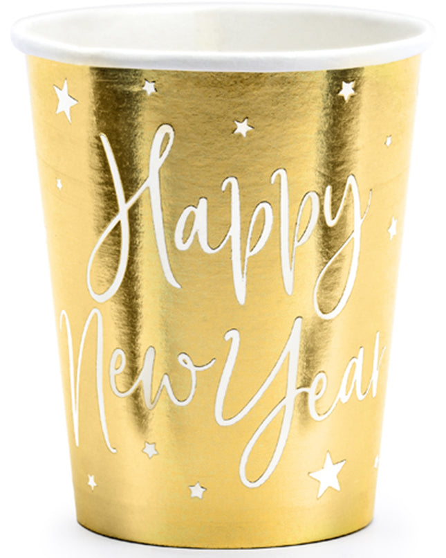 6 Pappbecher "Happy New Year" 220ml | Gold