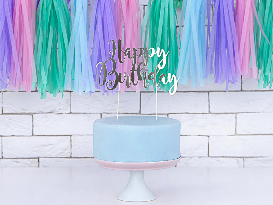 Tortendeko "Happy Birthday" 22,5cm | Silber
