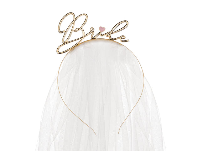 Haarreif "Bride" Brautschleier | Weiß Gold
