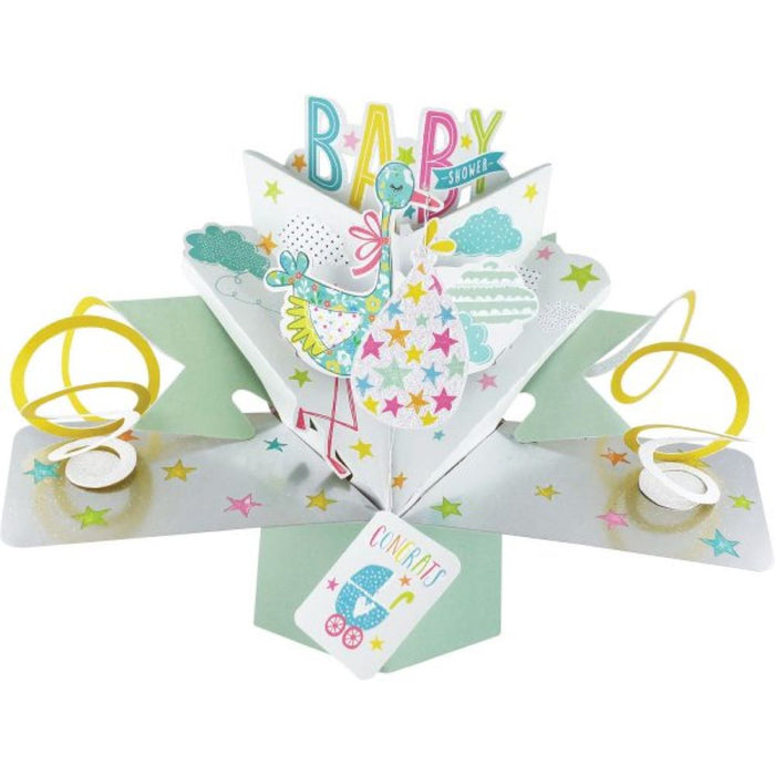 Grußkarte PopUp "Baby Shower" Storch Babyparty Dekoration