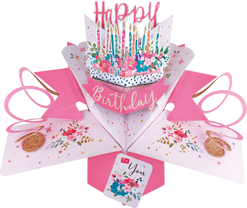 Grußkarte PopUp "Happy Birthday" Torte | Rosa