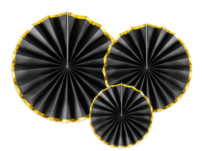 Dekofächer 40/32/23cm/3St. schwarz mit Goldrand