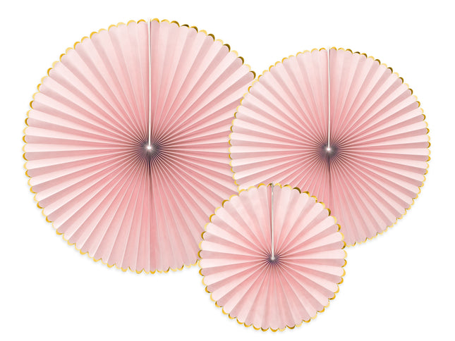 Dekofächer 40/32/23cm 3 Stk. rosa mit Goldrand
