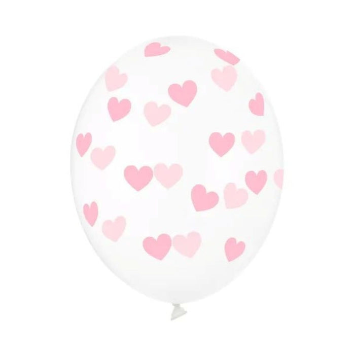 Latexballon Ø30cm "rosa Herzen" Crystal Clear | 6 Stück