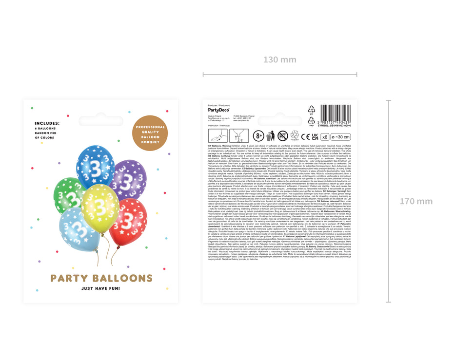 Latexballon Ø30cm "Happy Birthday" | 6 Stk. - Zahl #3