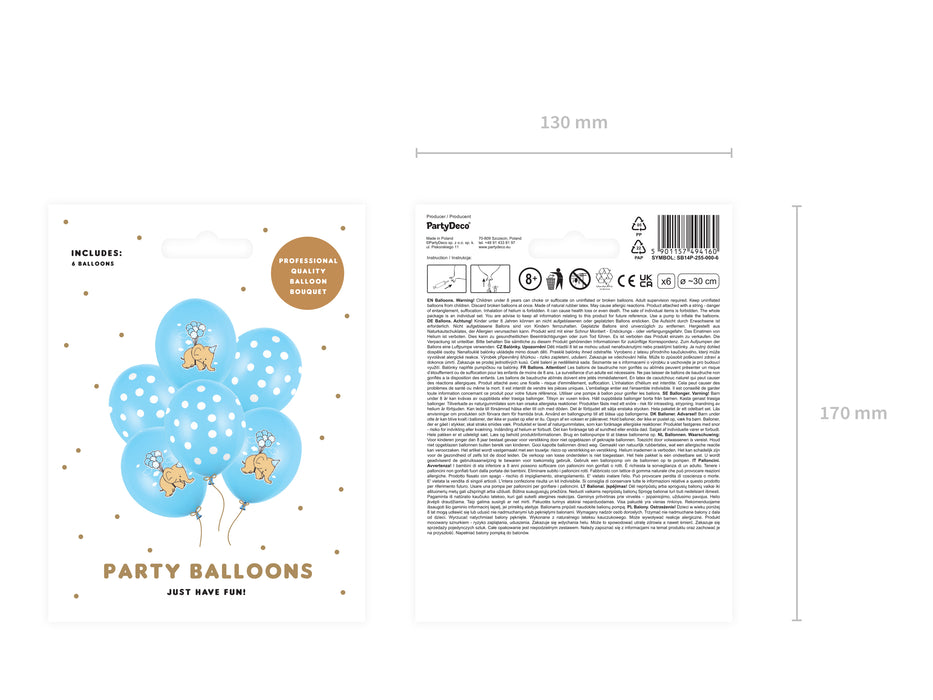 Luftballon Ø30cm "Elefant" | 6 Stück Blau Babyparty Dekoration für Jungs