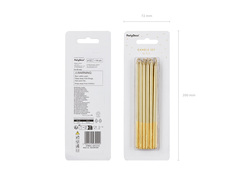 Geburtstagskerzen 14 cm | 12 Stk. - Glatt Gold