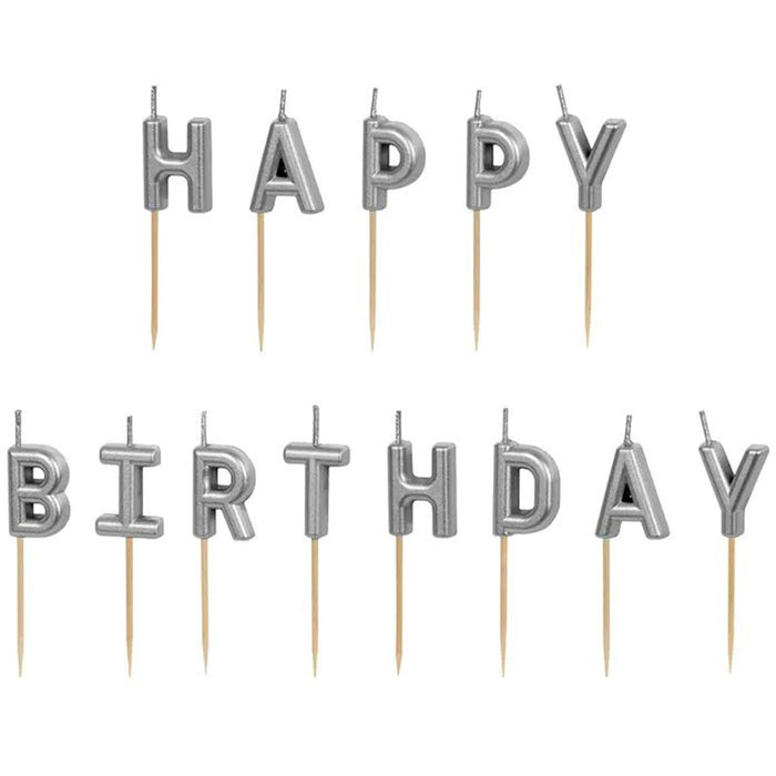 Geburtstagskerzen "Happy Birthday"  2,5 cm | Silber