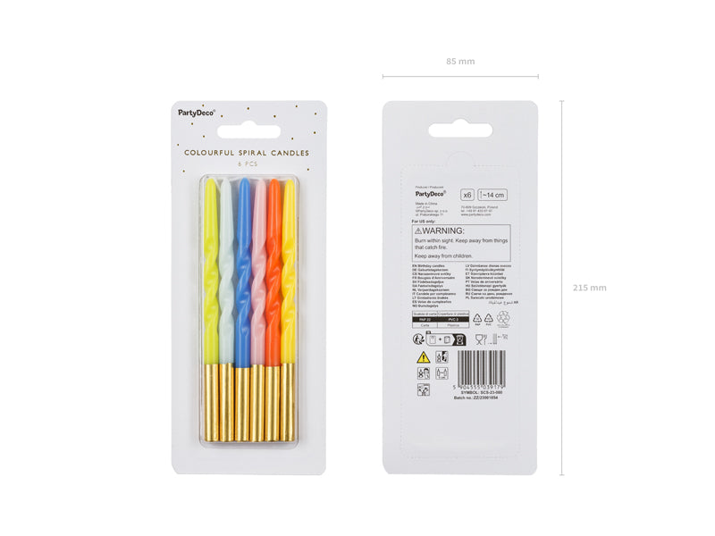 Gedrehte Geburtstagskerzen 14 cm | 6 Stk. Bunt