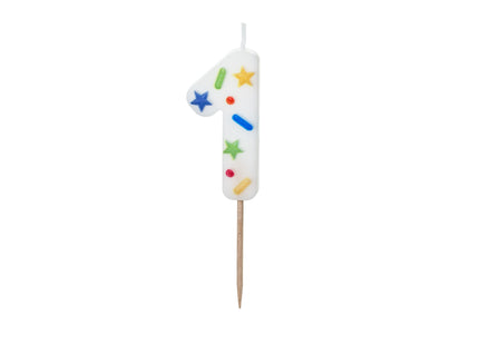 Kerzenzahl #1 | 5,5 cm Weiß Konfetti