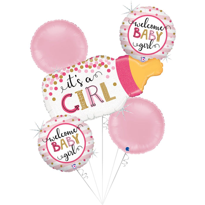 SET Shape Folienballon Flasche "It´s a Girl" | 1 Shape, 4 Rundballons