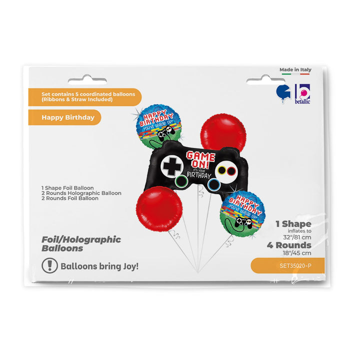 SET Shape Folienballon Game Controller "Happy Birthday" | 1 Shape, 4 Rundballons
