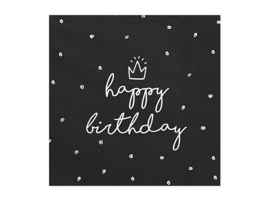 Servietten "Happy Birthday" 20Stk./33x33cm | Schwarz