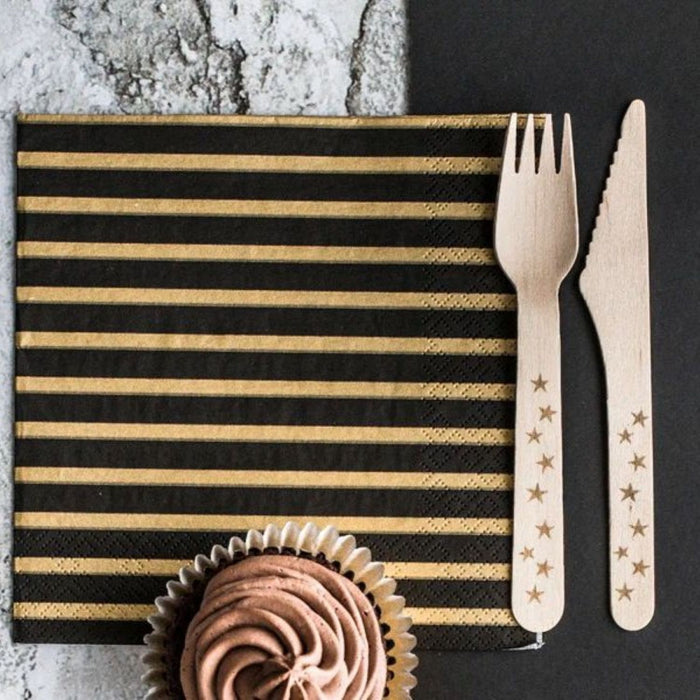 Servietten Gestreift Schwarz/Gold | 33x33 cm/20 St.
