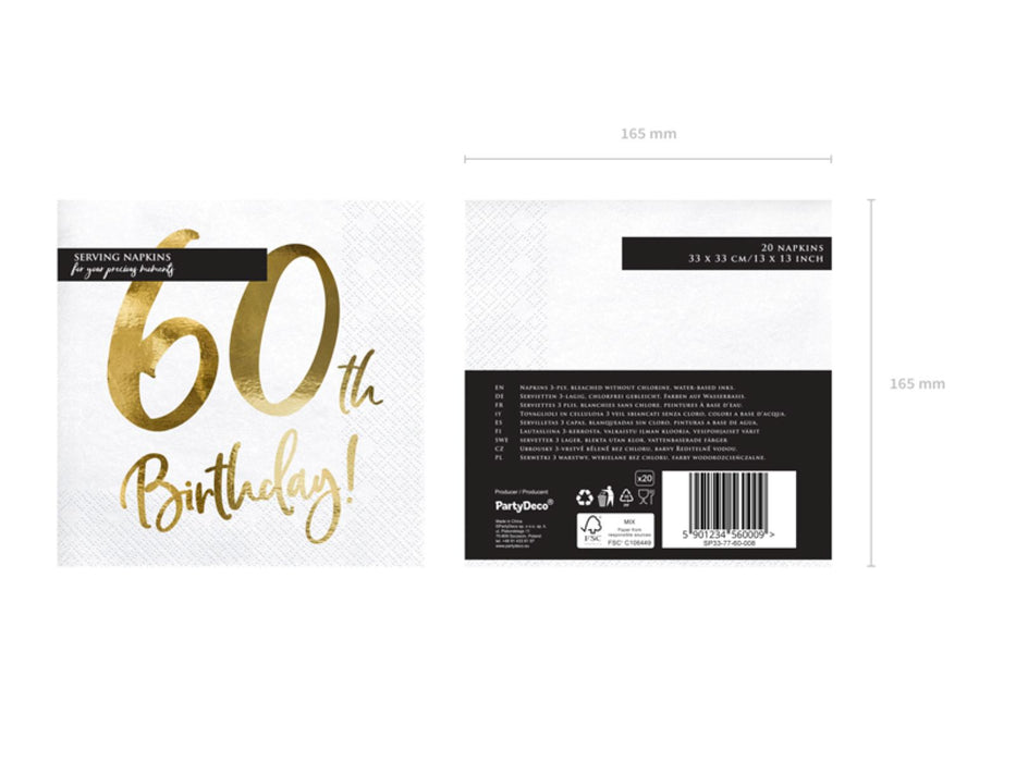 Servietten Birthday Gold 60th. 33x33cm/20St.
