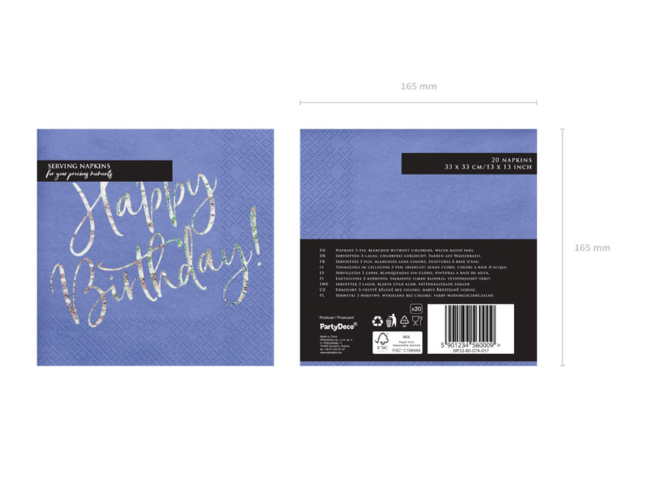 Servietten "Happy Birthday" 20Stk./33x33cm | Blau
