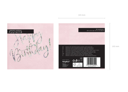 Servietten Happy Birthday 33x33cm/20St. Pink