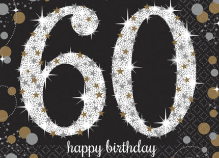 Amscan "Sparkling Celebration 60" 16 Servietten 33 x 33 cm - Schwarz Gold - 511547 | Partydeko Geburtstag