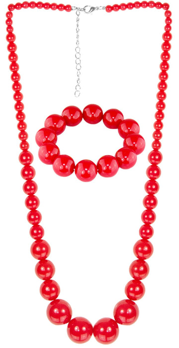50er Jahre Perlenschmuck Set 2-tlg. - Rot | Perlenkette und Armband