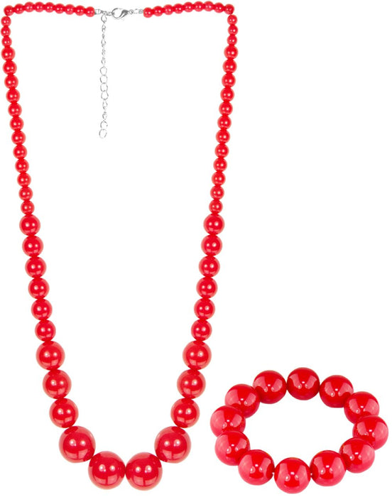 50er Jahre Perlenschmuck Set 2-tlg. - Rot | Perlenkette und Armband