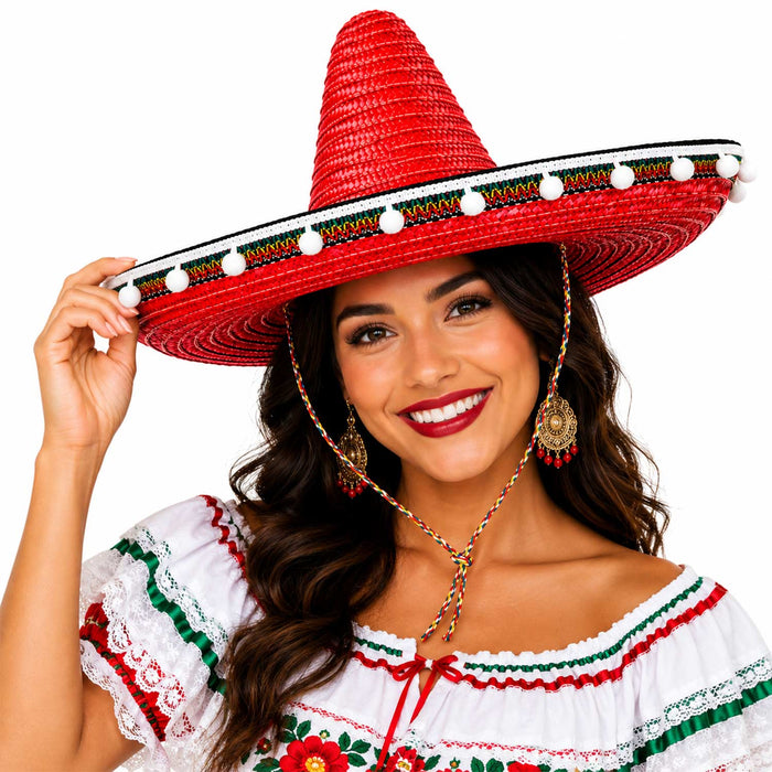 Mexikaner Sombrero mit Troddeln - Ø 60 cm | Rot