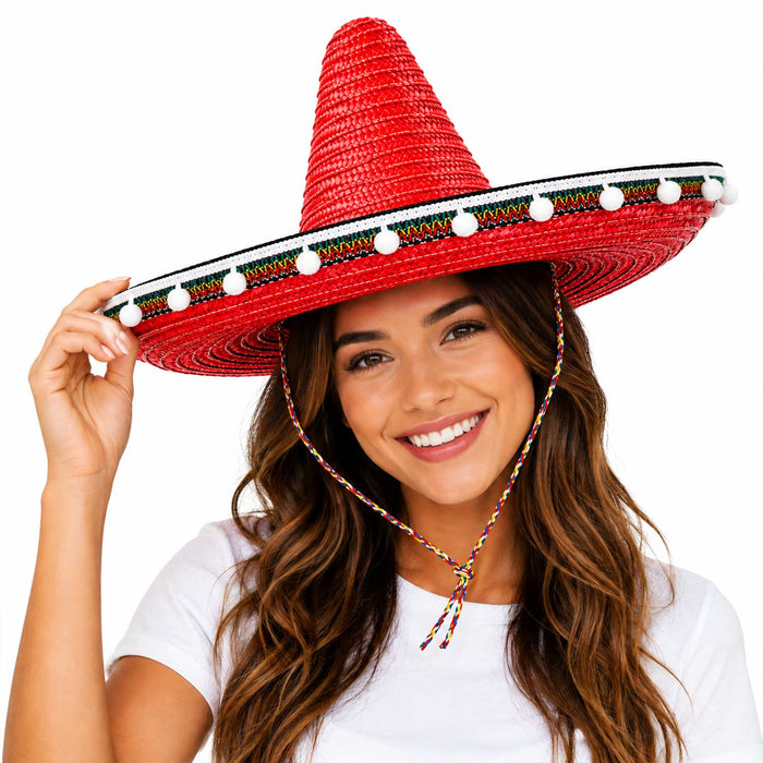 Mexikaner Sombrero mit Troddeln - Ø 60 cm | Rot