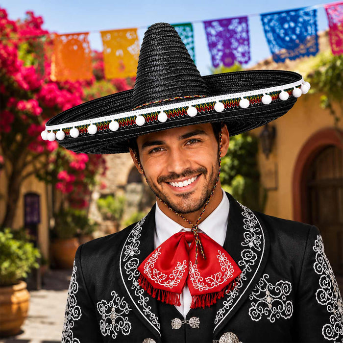 Mexikaner Sombrero mit Troddeln - Ø 60 cm | Schwarz
