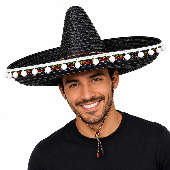 Mexikaner Sombrero mit Troddeln - Ø 60 cm | Schwarz