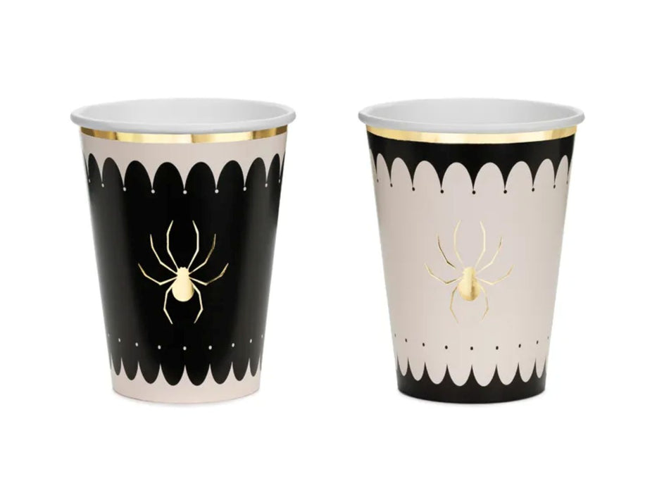 Pappbecher "Halloween Spinne" 400ml/6Stk. | Schwarz Creme