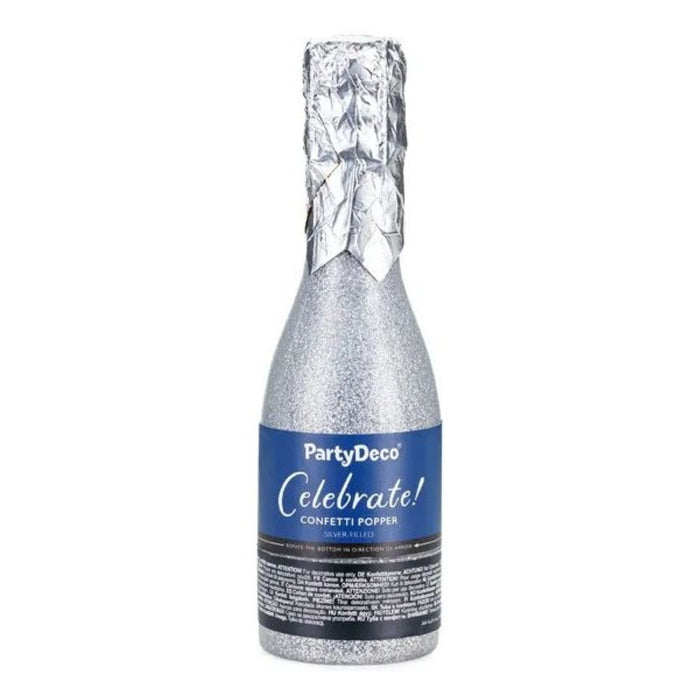 Konfettishooter Champagnerflasche 20,5 cm | Silber
