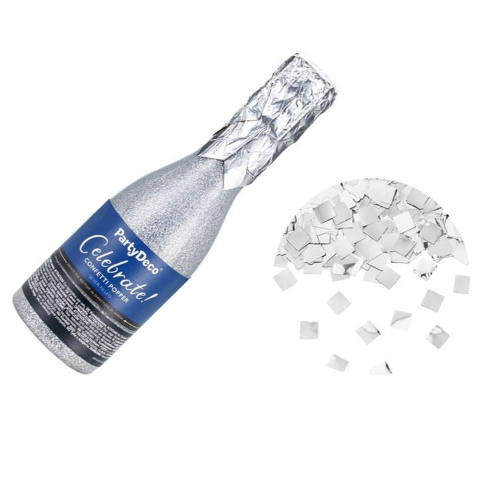 Konfettishooter Champagnerflasche 20,5 cm | Silber