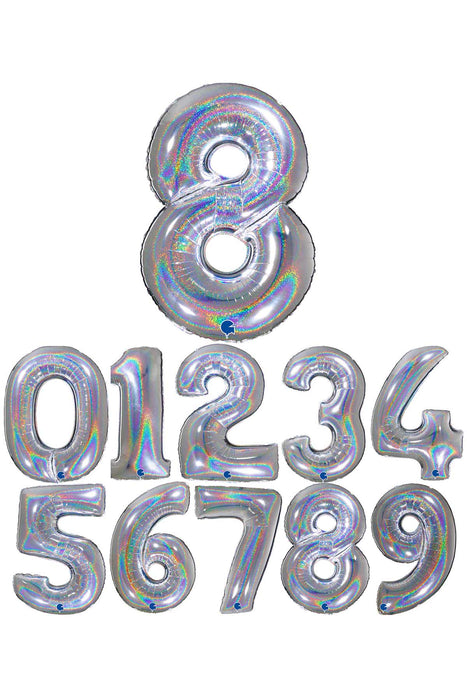 Riesenzahl Folienballon 40"/102cm | Holo Silber