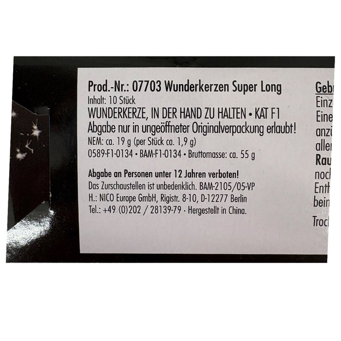 10 Wunderkerzen - 30 cm | 60 Sekunden Brenndauer