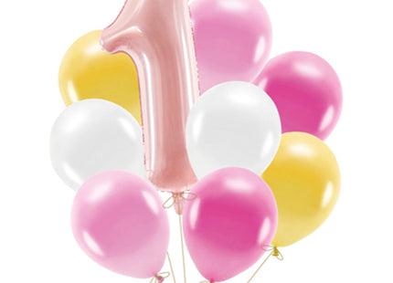 Ballon Set "1. Geburtstag" Mädchen | Rosa - 30x92 cm - 9St.