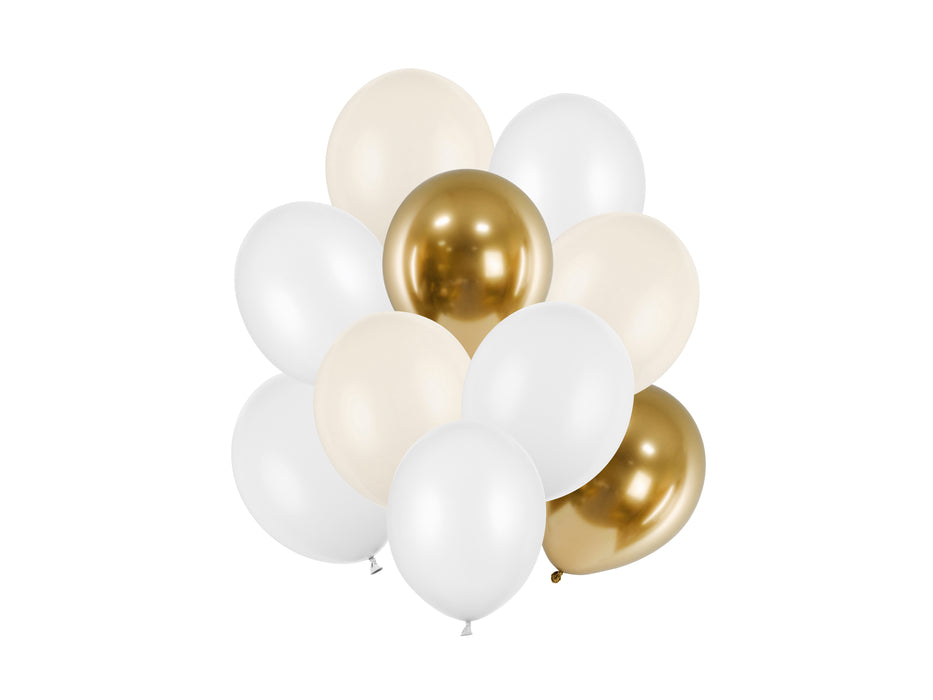 Luftballon Ø30cm Set | 10 Stk. Pearl/Weiß/Gold Uni Mix
