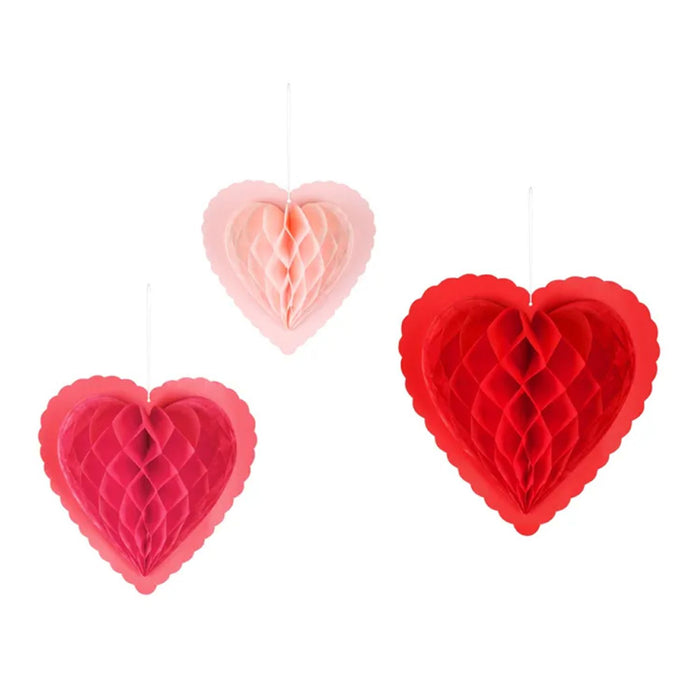 Papier Honigwaben-Herzen 3er-Set | Mix 20-30cm