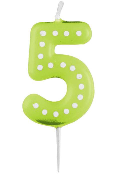 Zahlenkerze mit Punkten 6,5cm | Grün # 5