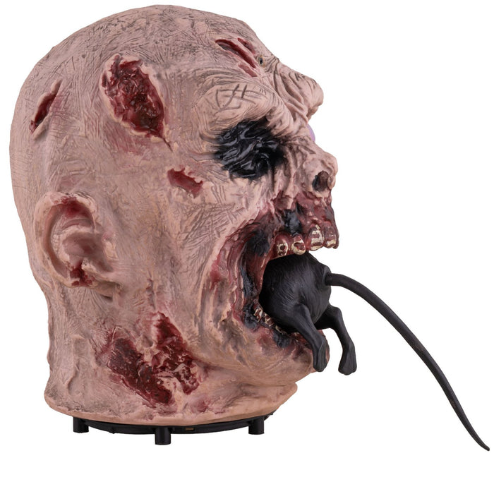 Zombie-Kopf mit Ratte - Animiert | 25 cm - Halloween Dekoration
