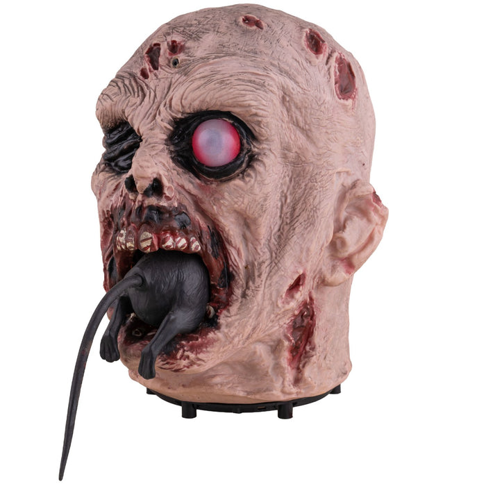 Zombie-Kopf mit Ratte - Animiert | 25 cm - Halloween Dekoration