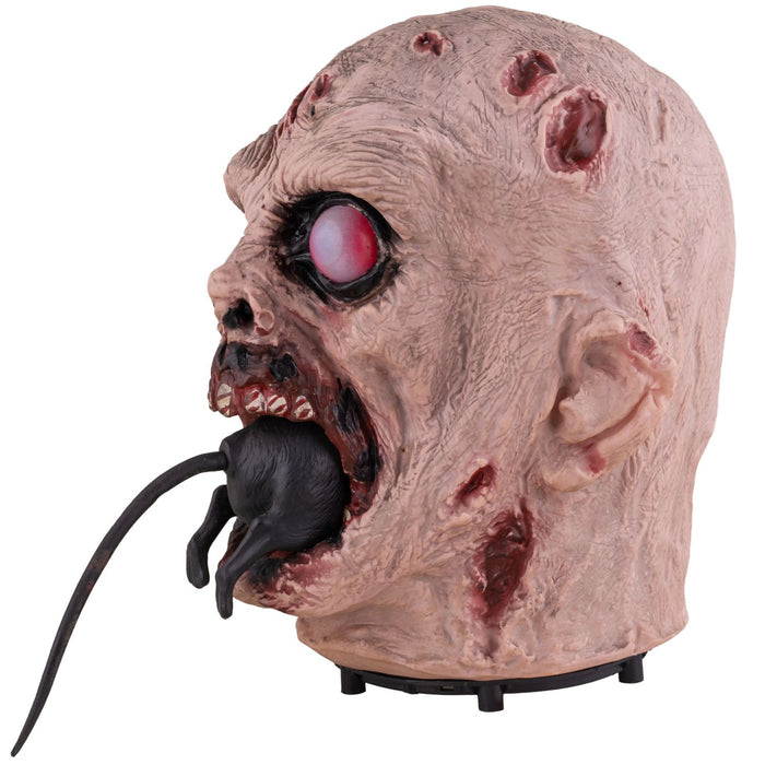 Zombie-Kopf mit Ratte - Animiert | 25 cm - Halloween Dekoration